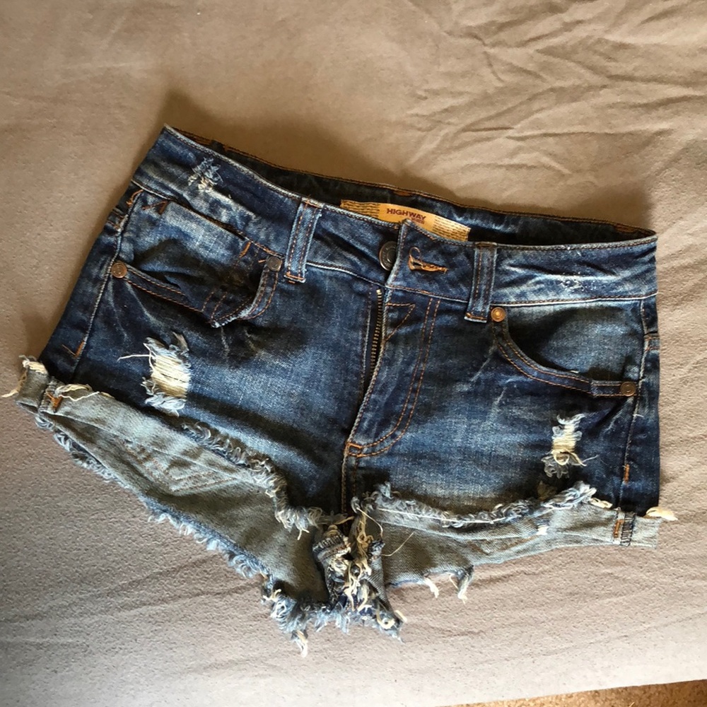 Blue denim short shorts